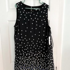 Black with blue and white polka dot dress